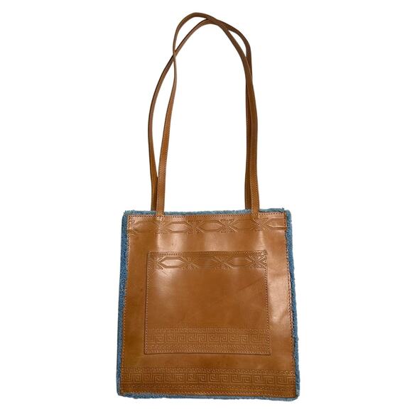 VTG Wilsons Leather Tooled Bag Brown Blue Fringe Boho Western Hippie Purse Y2k - Picture 1 of 8